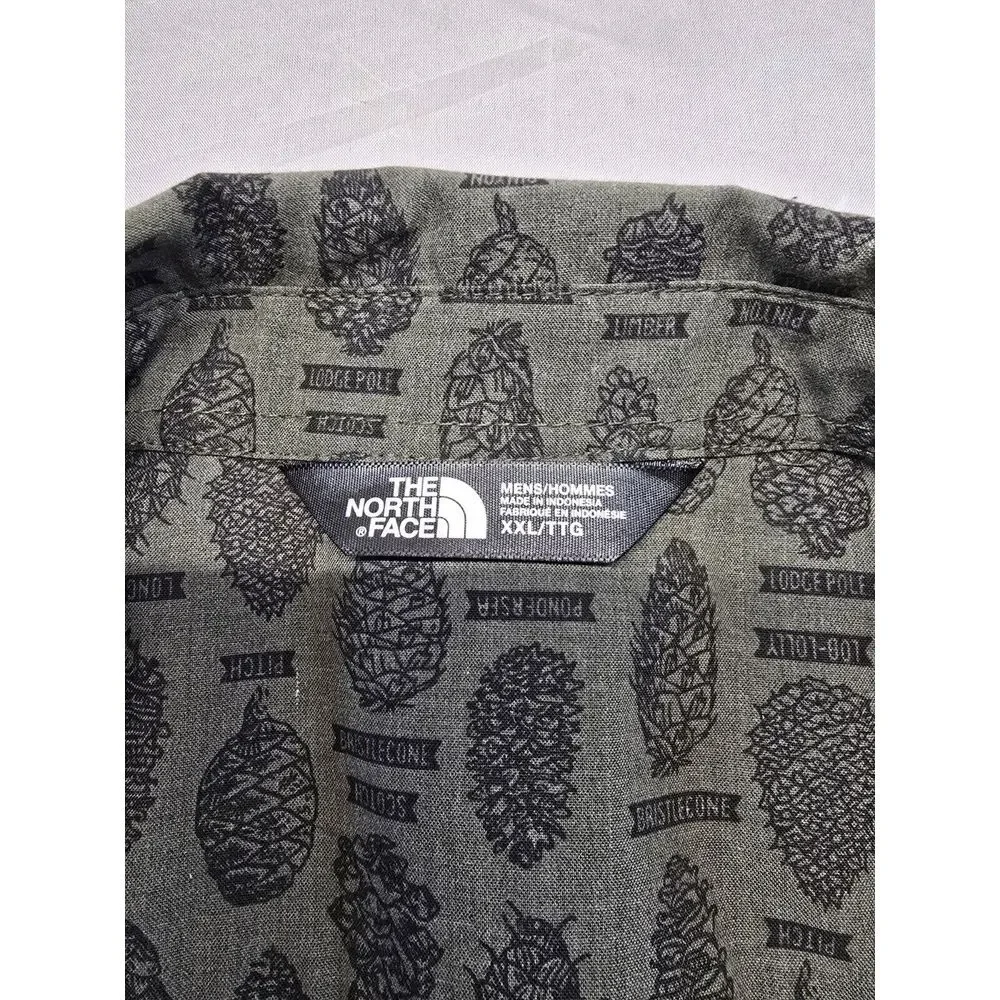 The North Face Green‎ Pinecone Button Up Short Sleeve Shirt 2XL Camp Outdoor